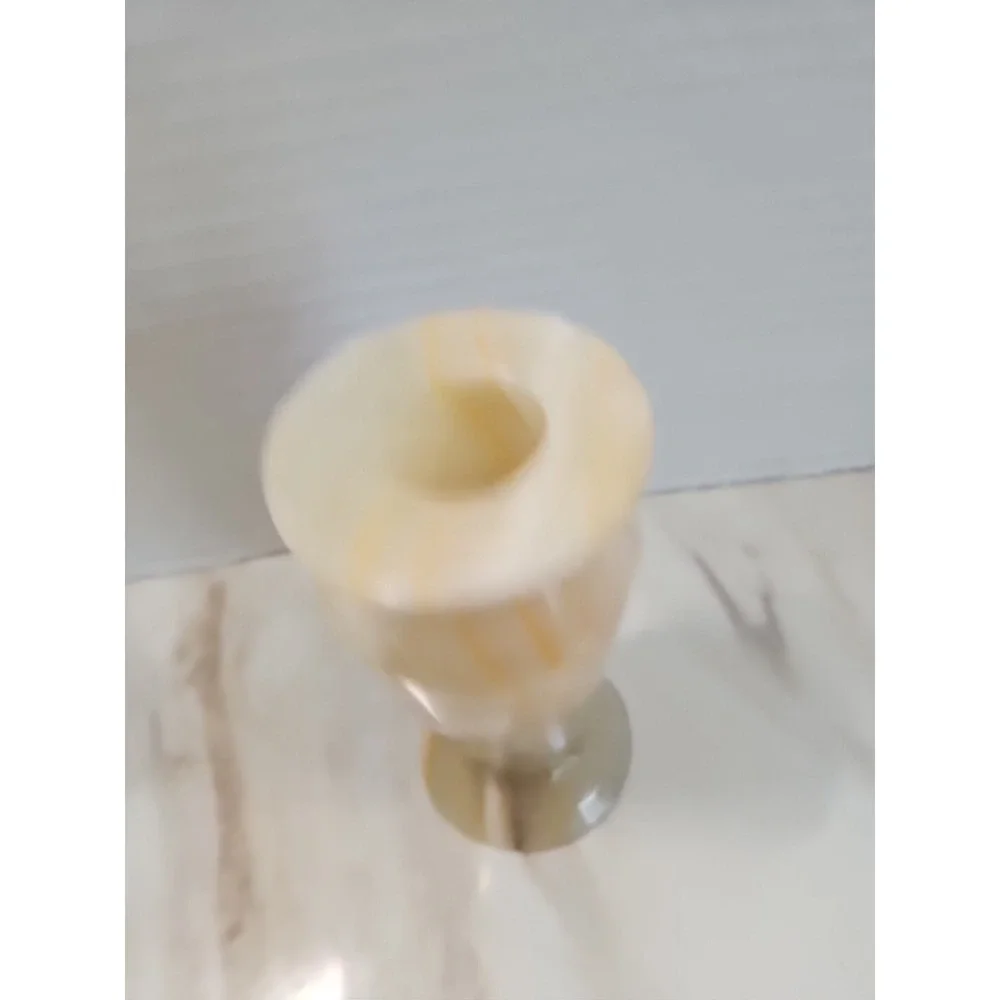 Vintage Cream/White Agate Small Stone Vase Earthy-tan Veining Marbled Heavy